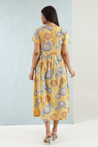Printed Pintuck Siya Cotton Dress