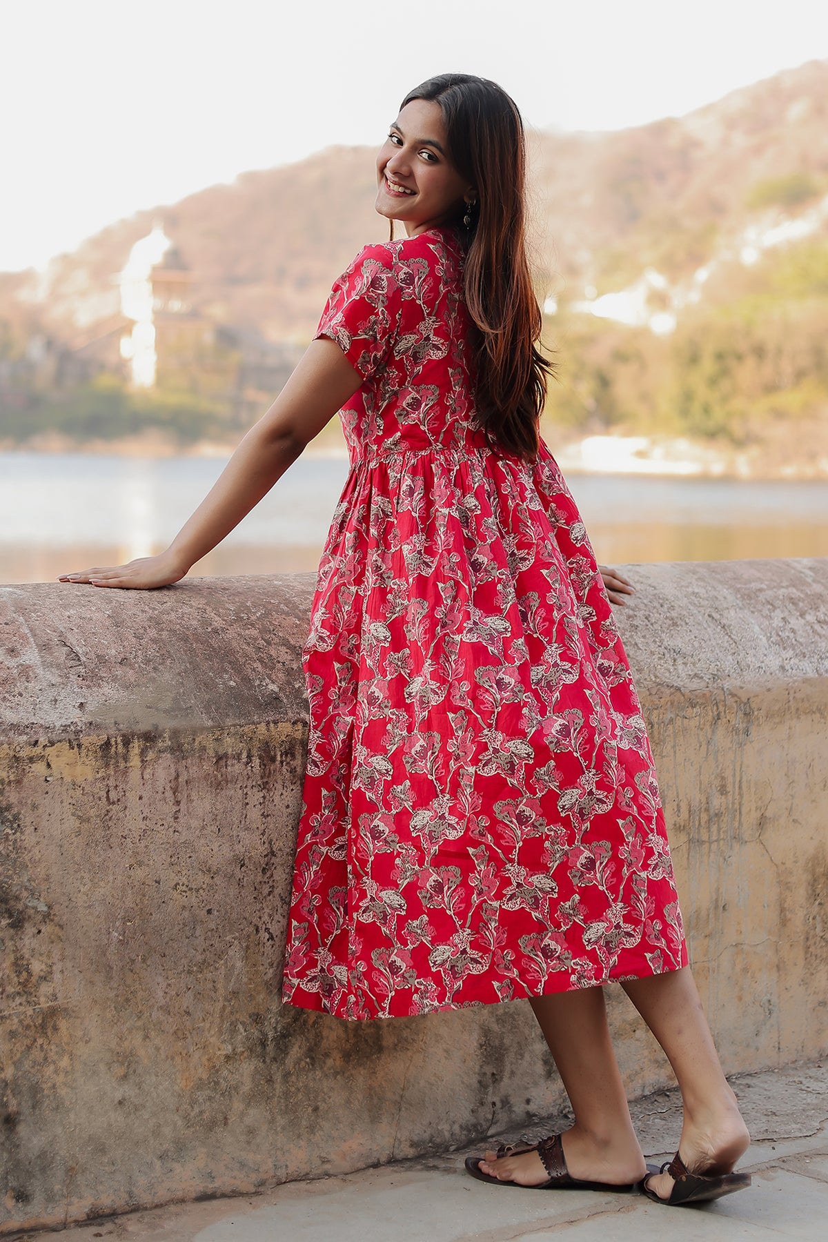 Printed Pintuck Siya Cotton Dress