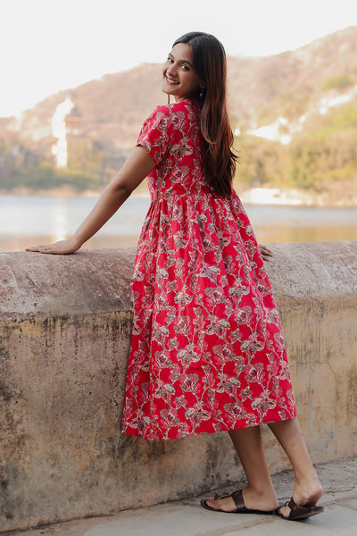 Printed Pintuck Siya Cotton Dress