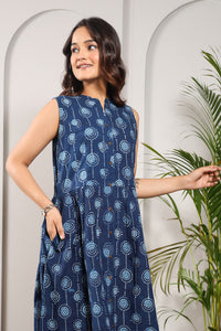 Bagru Printed Mandarin Collar Dress