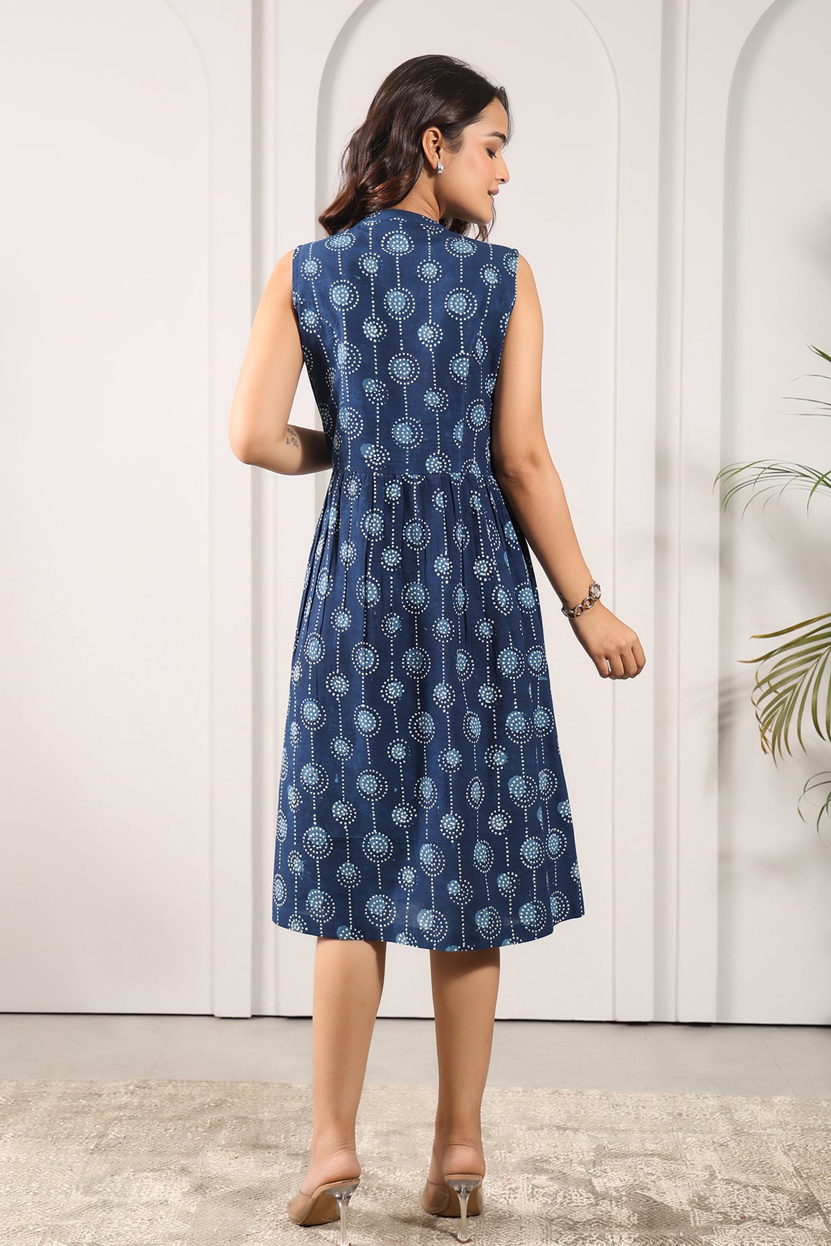 Bagru Printed Mandarin Collar Dress
