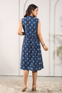 Bagru Printed Mandarin Collar Dress