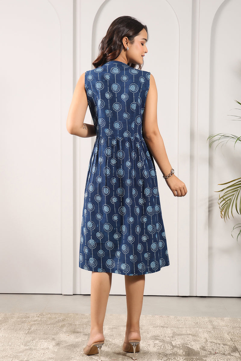 Bagru Printed Mandarin Collar Dress