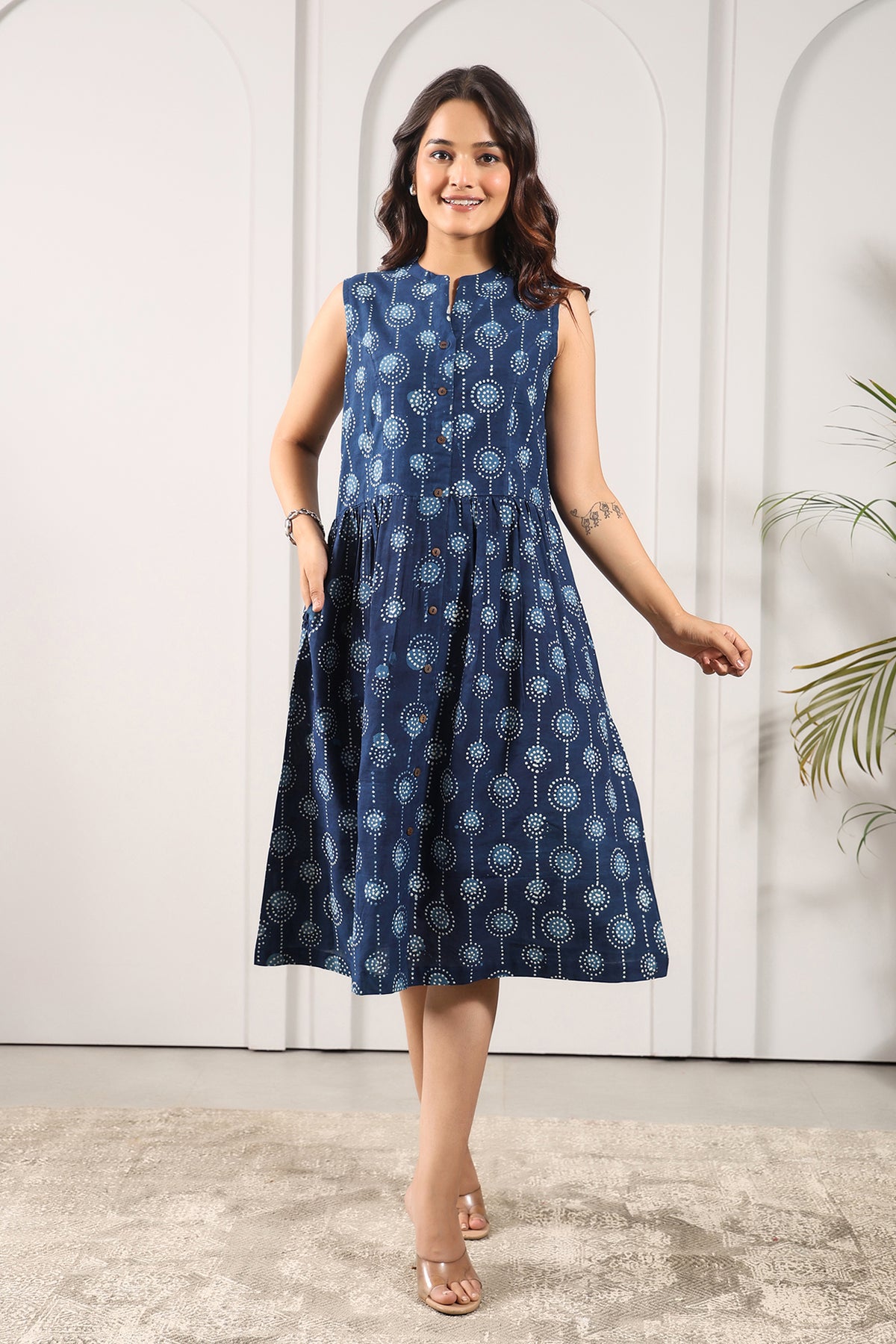 Bagru Printed Mandarin Collar Dress