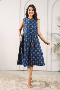 Bagru Printed Mandarin Collar Dress
