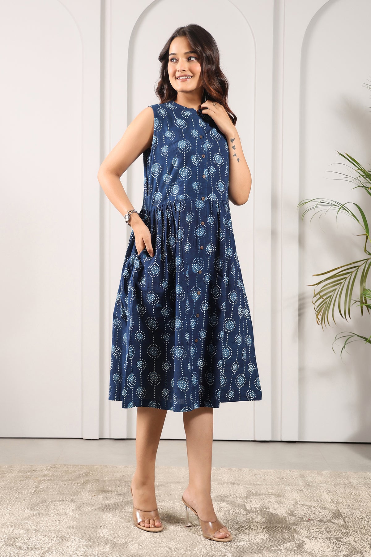 Bagru Printed Mandarin Collar Dress