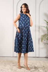 Bagru Printed Mandarin Collar Dress