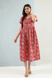 Printed Pintuck Siya Cotton Dress