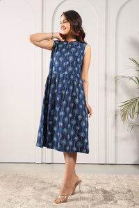 Bagru Printed Mandarin Collar Dress