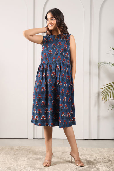 Bagru Printed Mandarin Collar Dress
