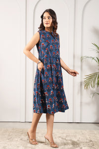 Bagru Printed Mandarin Collar Dress