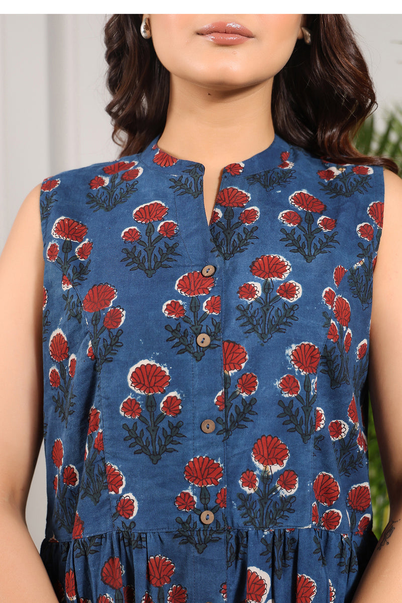 Bagru Printed Mandarin Collar Dress