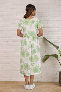 Printed Cotton Dress  in  Green