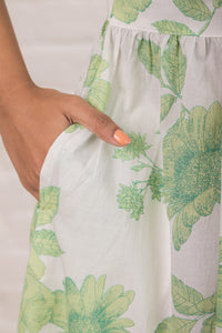 Printed Cotton Dress  in  Green