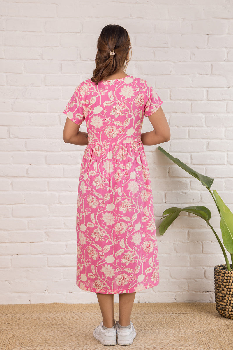 Printed Cotton Dress  in  Pink