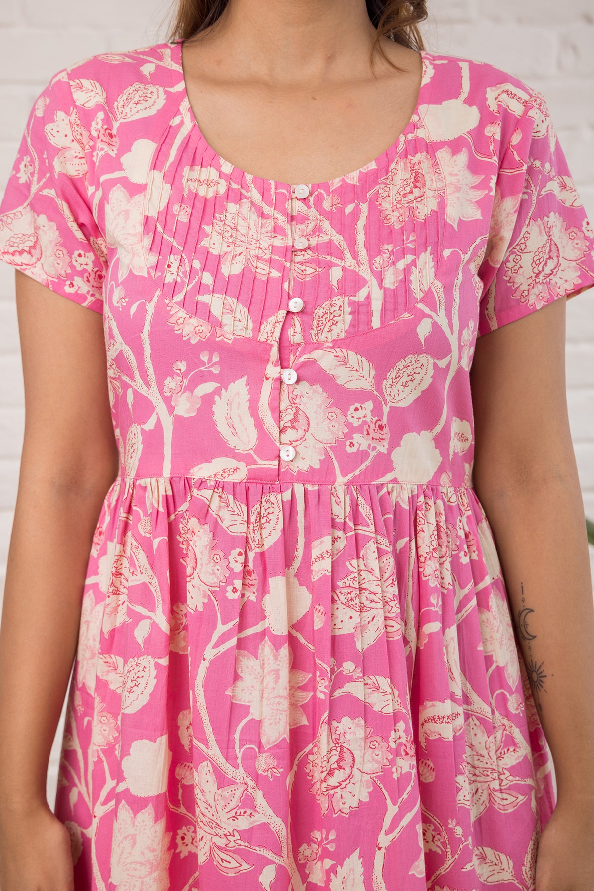 Printed Cotton Dress  in  Pink