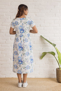 Printed Cotton Dress  in Blue Florals