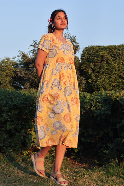 Printed Pintuck Siya Cotton Dress