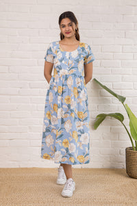 Printed Pintuck Siya Cotton Dress