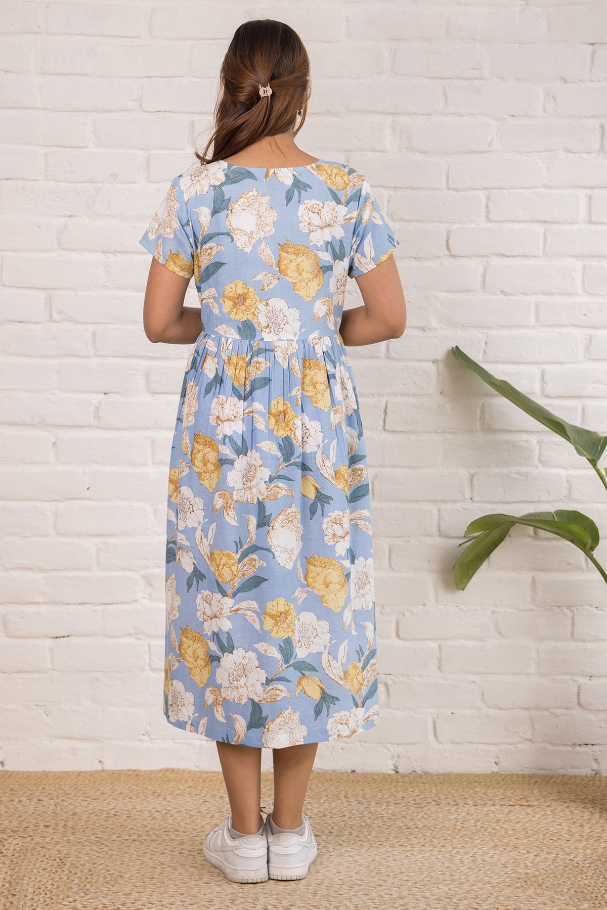 Printed Cotton Dress  in Pastel Blue Print