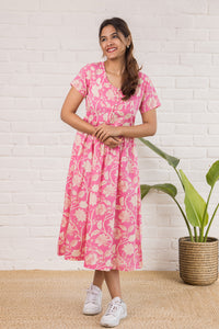 Printed Cotton Dress  in  Pink