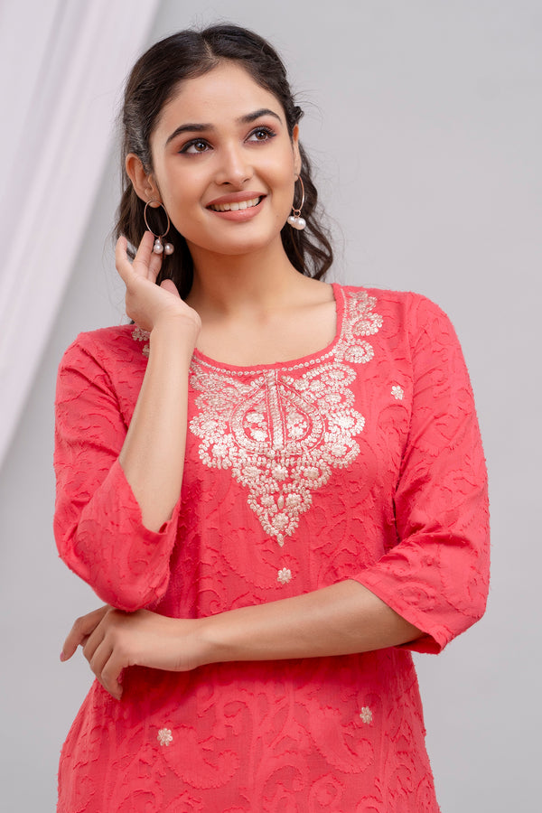Pittan Work Festive Kurta in Pink