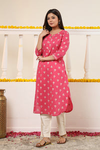 Cotton Gold print Kurta with Gota detail