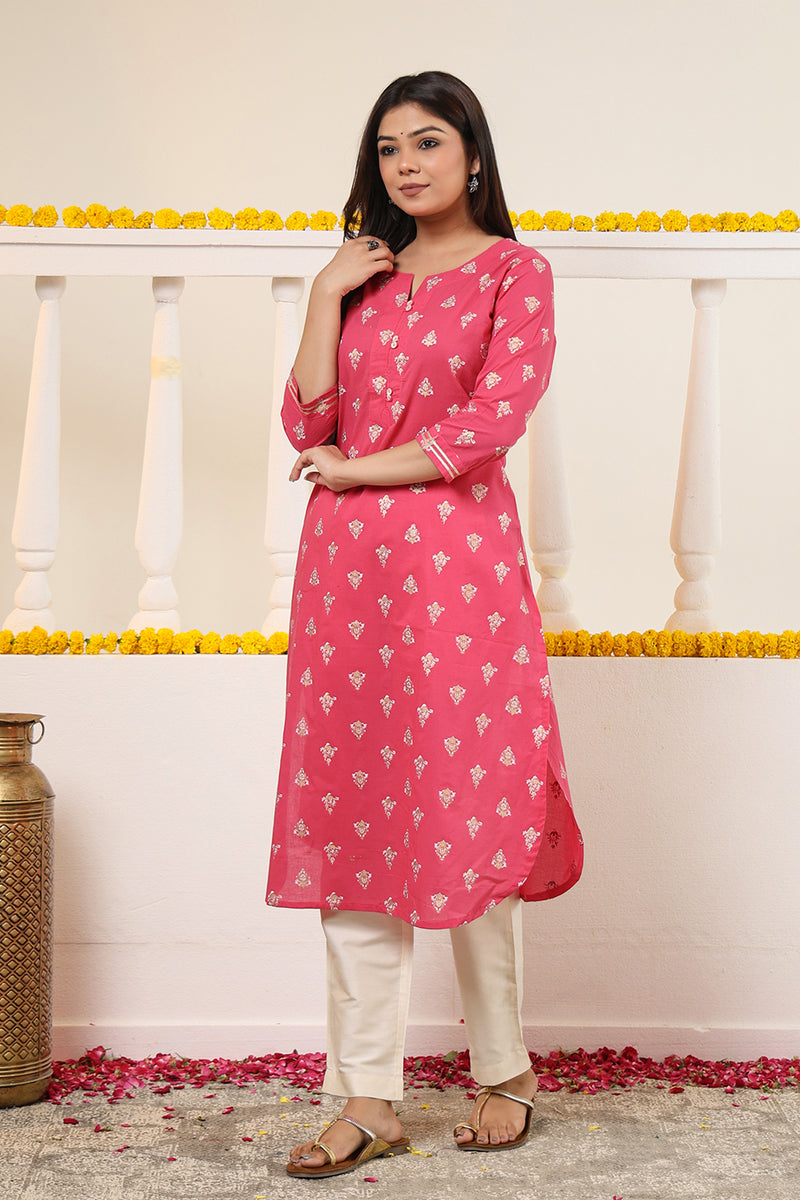 Cotton Gold print Kurta with Gota detail