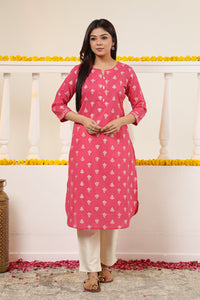 Cotton Gold print Kurta with Gota detail