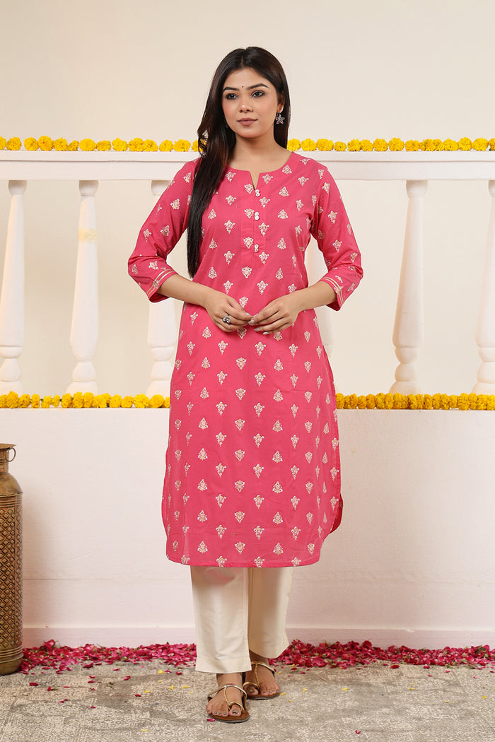 Cotton Gold print Kurta with Gota detail