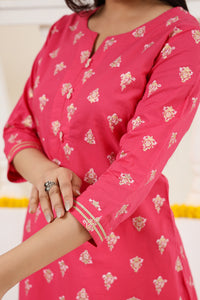 Cotton Gold print Kurta with Gota detail