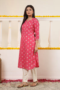 Cotton Gold print Kurta with Gota detail