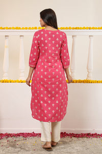 Cotton Gold print Kurta with Gota detail