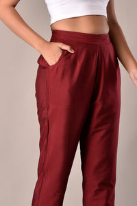 Viscose Blend Pant in Deep Red