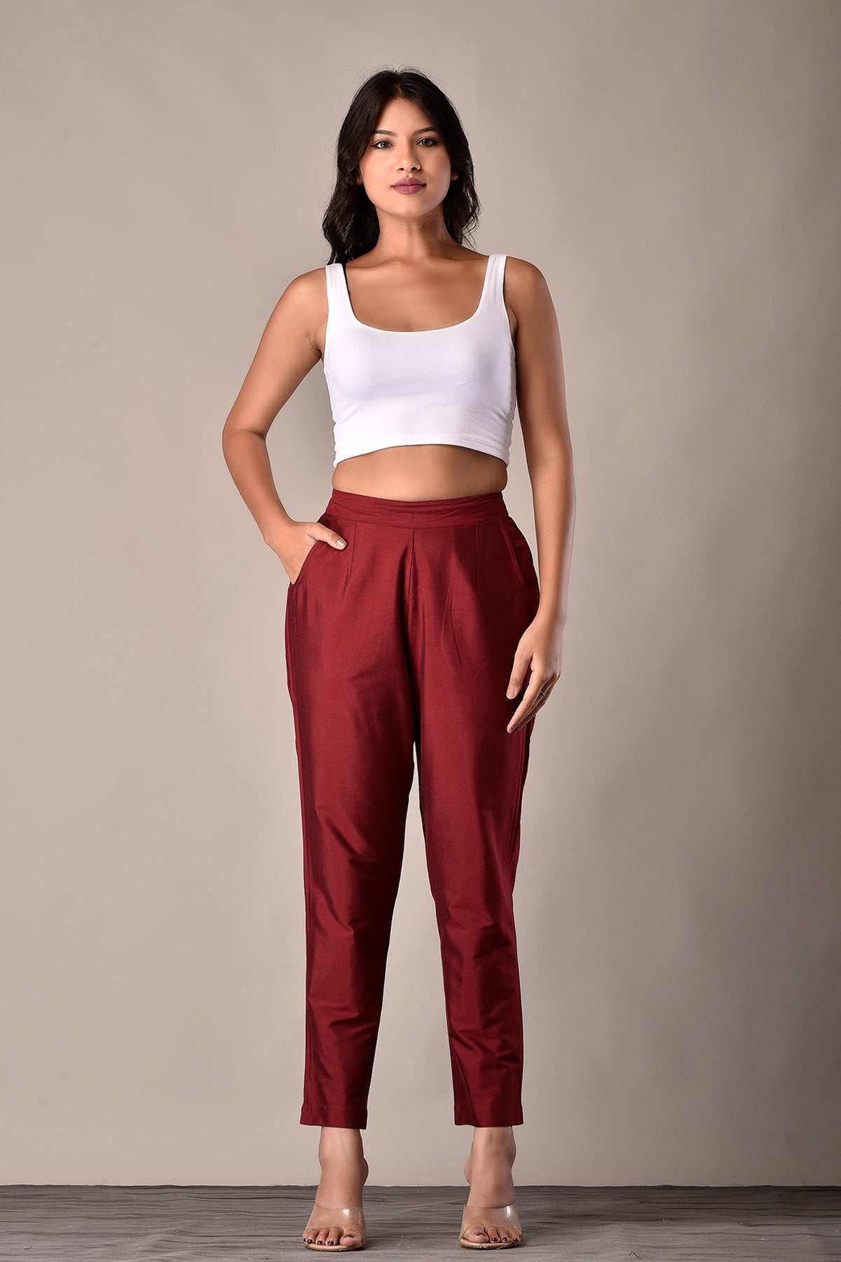 Viscose Blend Pant in Deep Red