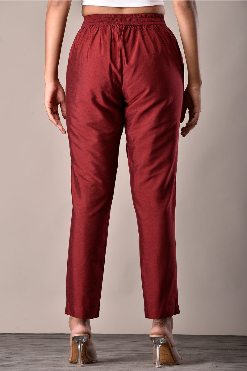 Viscose Blend Pant in Deep Red