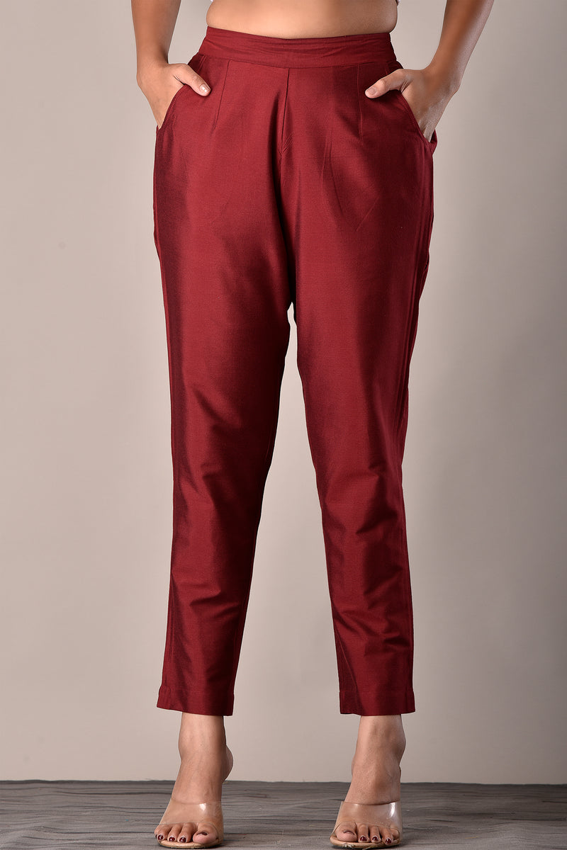 Viscose Blend Pant in Deep Red