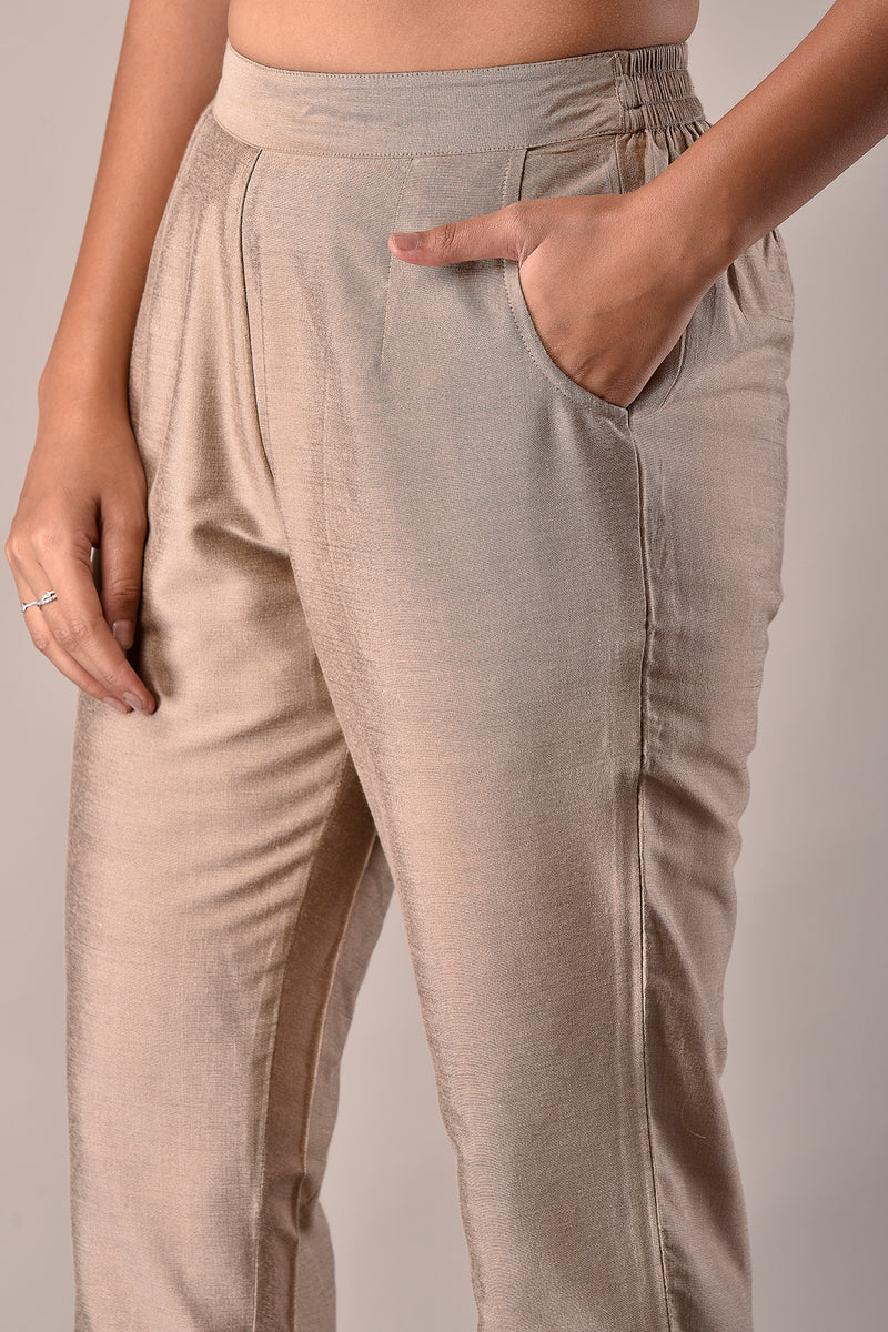 Viscose Blend Pant in Beige