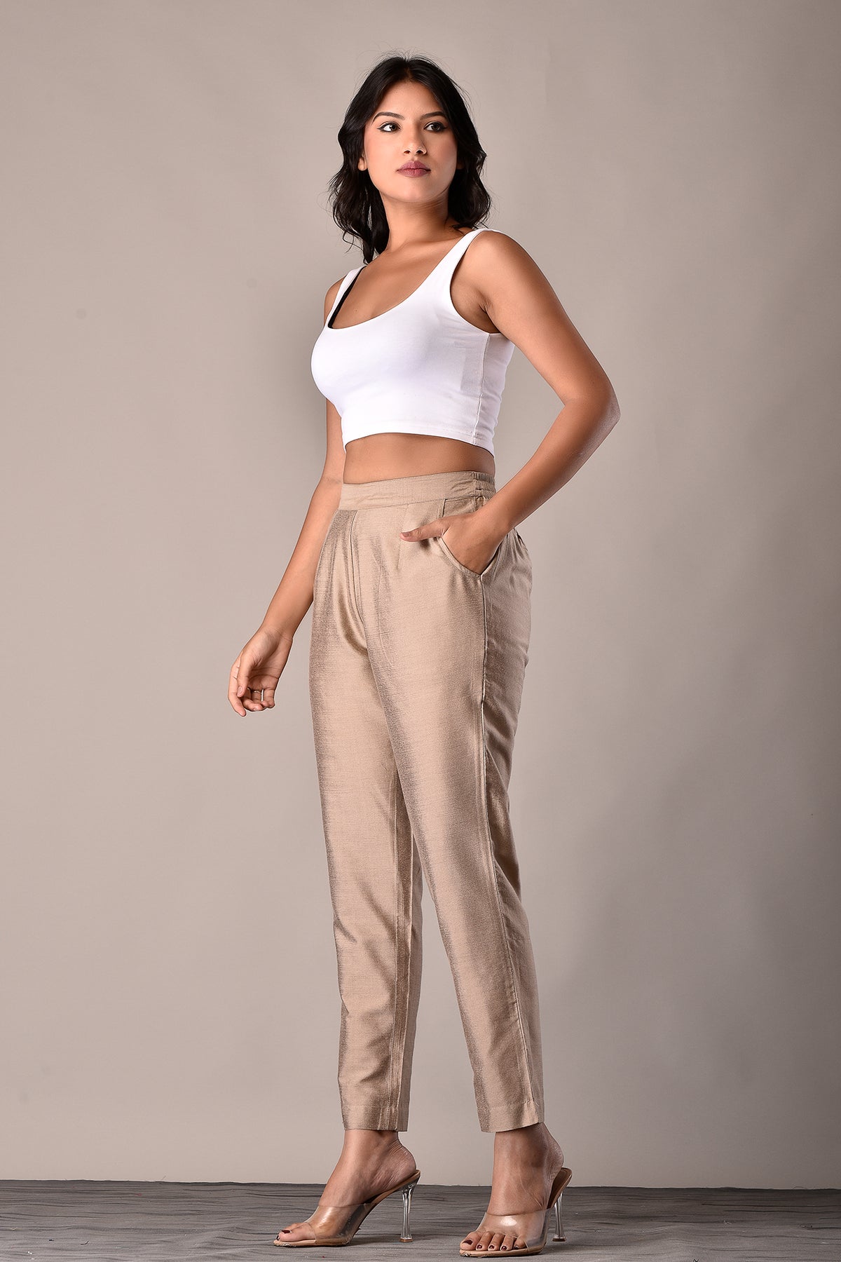 Viscose Blend Pant in Beige