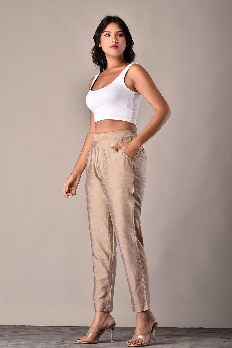 Viscose Blend Pant in Beige