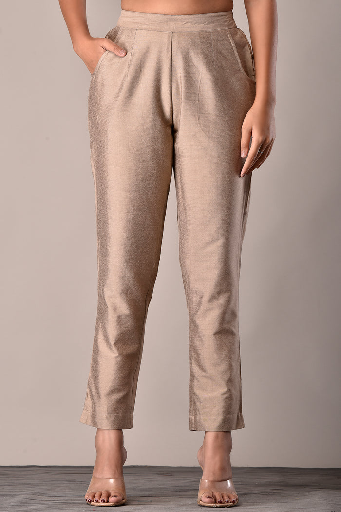 Viscose Blend Pant in Beige