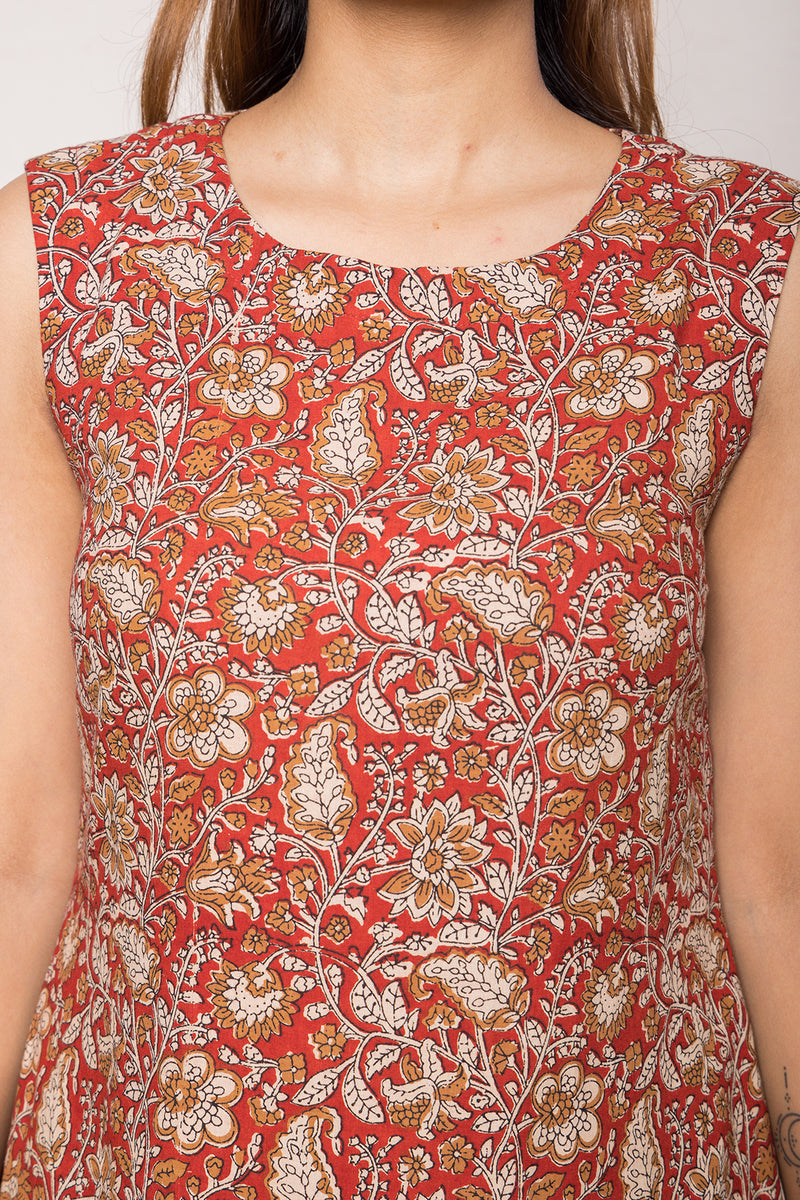 Short Shift Dress in Bagru Printed Cotton Red