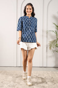 Bagru Print Mandarin Tunic