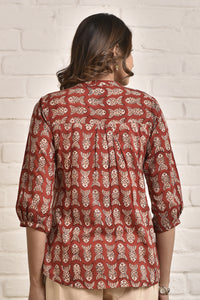 Womens Shell Tucks Tunic with Mandarin Collar