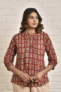 Womens Shell Tucks Tunic with Mandarin Collar