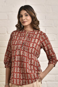 Womens Shell Tucks Tunic with Mandarin Collar
