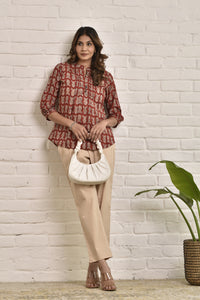 Womens Shell Tucks Tunic with Mandarin Collar