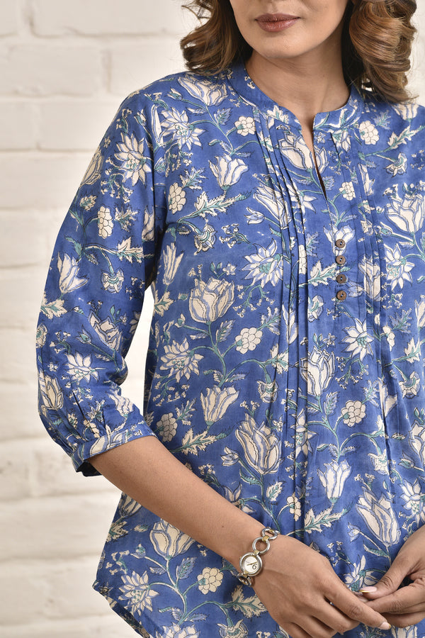 Womens Shell Tucks Tunic with Mandarin Collar