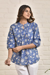 Womens Shell Tucks Tunic with Mandarin Collar
