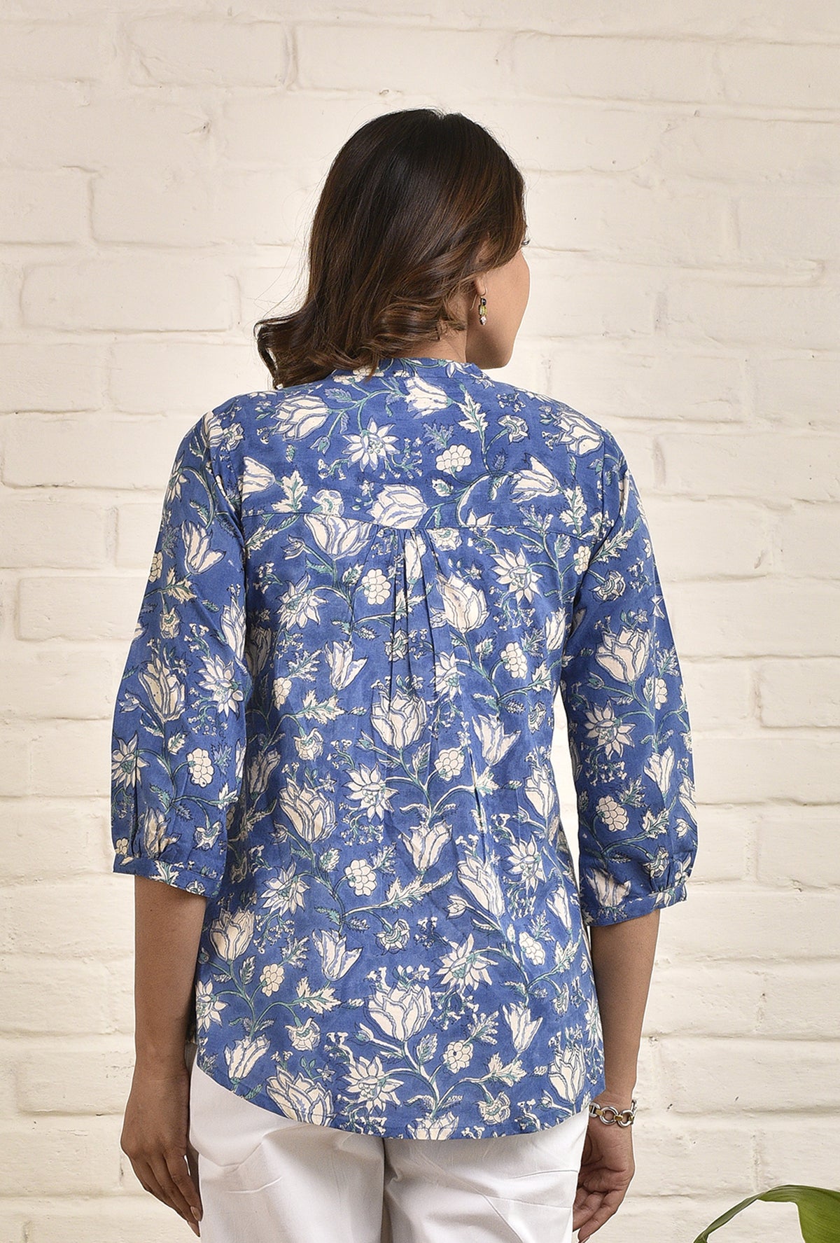 Womens Shell Tucks Tunic with Mandarin Collar